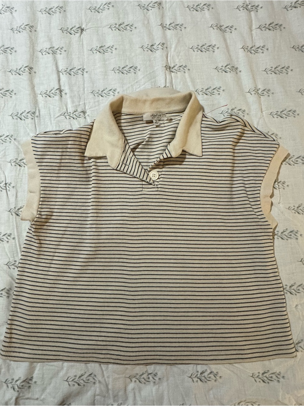 Sleeveless Striped Polo Tank in Cream and Black
